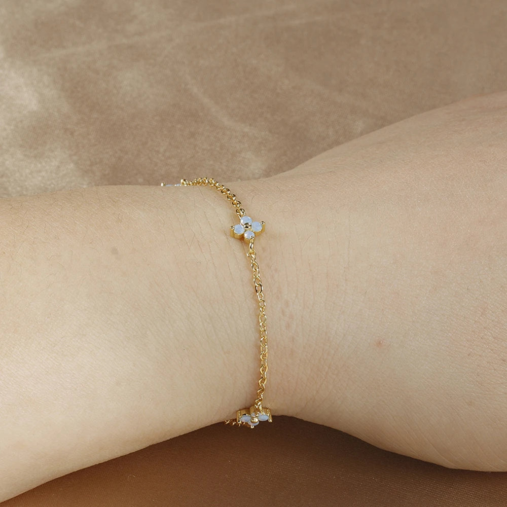 New Stainless Steel Zircon Necklaces for Women 18K Gold Plated Four Leaf Grass Collar Chain Necklace Luxury Jewelry Gift